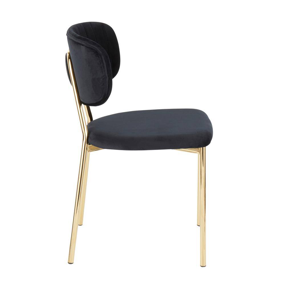 Black Velvet Upholstered Side Chair with Gold Metal Legs - Set of 2