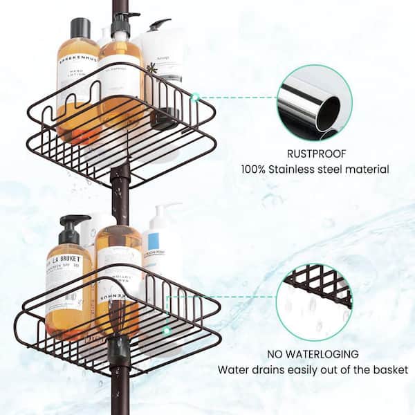 Dracelo Stainless Shower Caddy Corner, 4 Tier Shower Organizer, Rustproof Stainless Shower Shelves, 56-114 in.