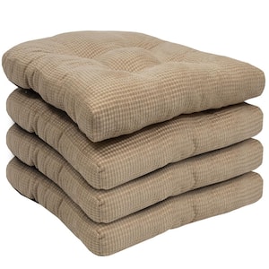 Fluffy Tufted Memory Foam Square 16 in. x 16 in. Non-Slip Indoor/Outdoor Chair Cushion with Ties, Taupe (4-Pack)