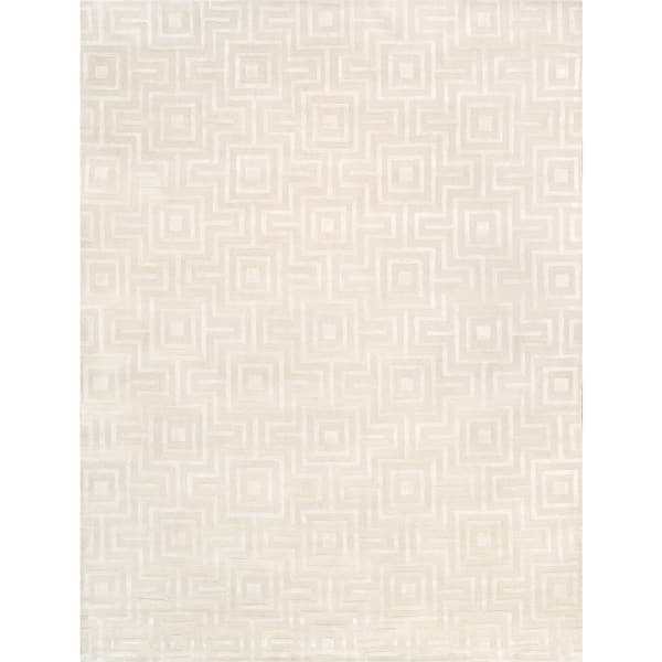 Pasargad Home Edgy Ivory 10 ft. x 14 ft. Geometric Bamboo Silk and Wool Area Rug