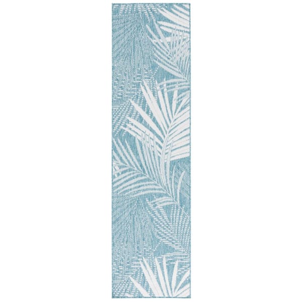 Beach House Aqua/Ivory 2 ft. x 6 ft. Oversized Floral Indoor/Outdoor Runner Rug