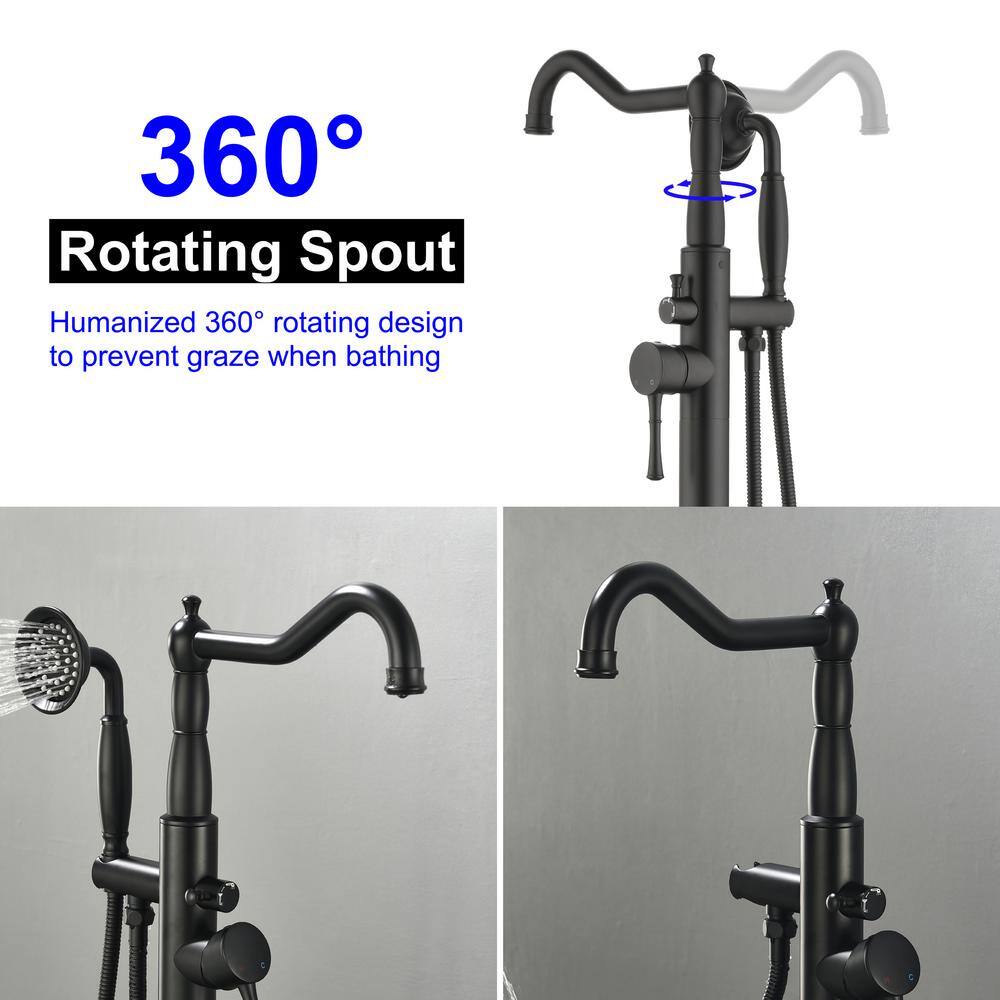 Black Stainless Steel Freestanding Bathtub Faucet with Hand Shower