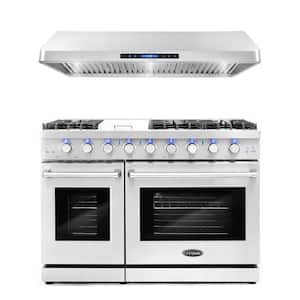2-Piece Package with 48 in. Freestanding Gas Range with 7-Burners and 48 in. Under Cabinet Range Hood in Stainless Steel
