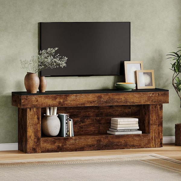Ezlynn Brown Long TV Stand, Entertainment Center with Open Storage, Farmhouse Media Console Fits TV's Up to 70 in.