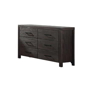 17 in. Brown 6-Drawer Wooden Dresser Without Mirror