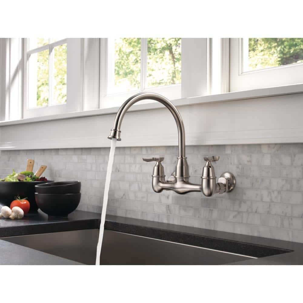 Corin Stainless Steel Wall Mount Kitchen Faucet with Dual Handles