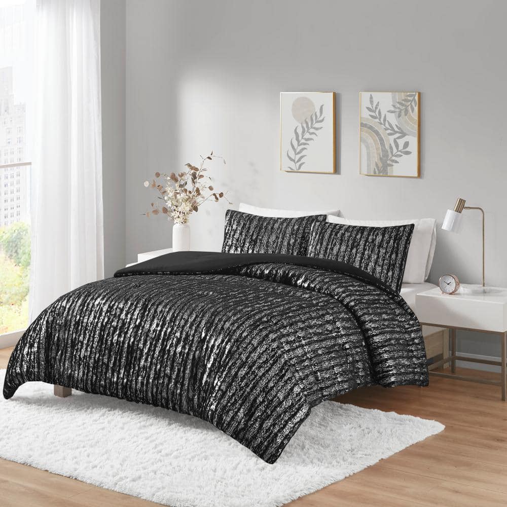 Intelligent Design Alaia 2 Piece Blacksilver Polyester Twintwin Xl Comforter Set Id10 2237 0277