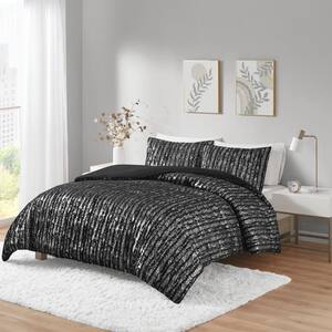 Alaia 3-Piece Black/Silver Polyester Full/Queen Comforter Set