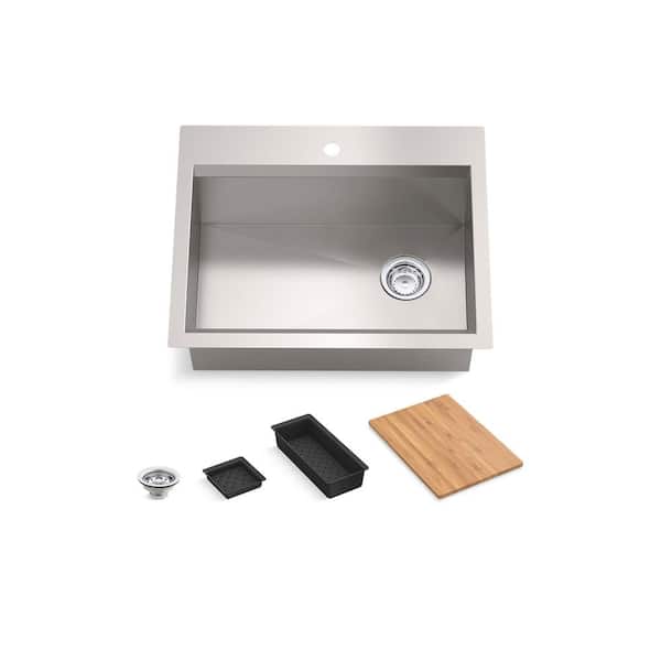 Lassen 27 in. Drop-in Single Bowl Stainless Steel Kitchen Workstation Sink with Accessories