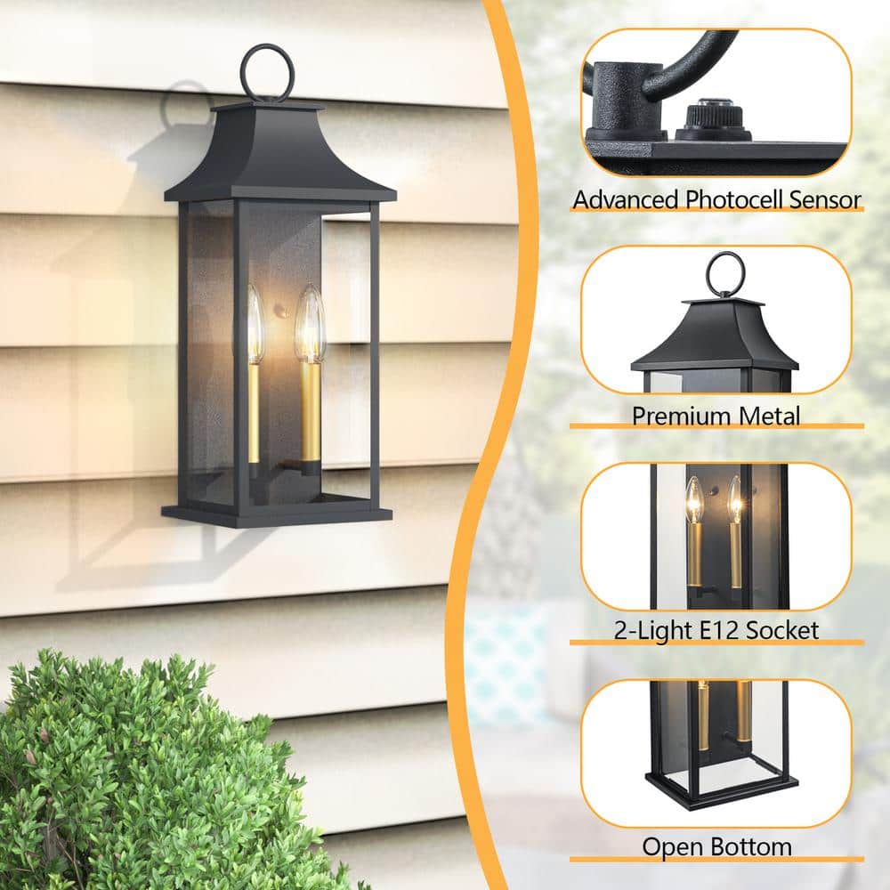 21" Black and Gold Dimmable Outdoor Lantern Wall Sconce