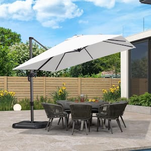 10 ft. Square Aluminum Outdoor Patio Cantilever Umbrella Offset 360° Rotation Umbrella with Base, White