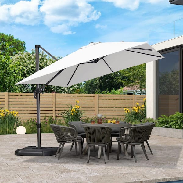 PURPLE LEAF 10 ft. Square Aluminum Outdoor Patio Cantilever Umbrella Offset 360° Rotation Umbrella with Base, White