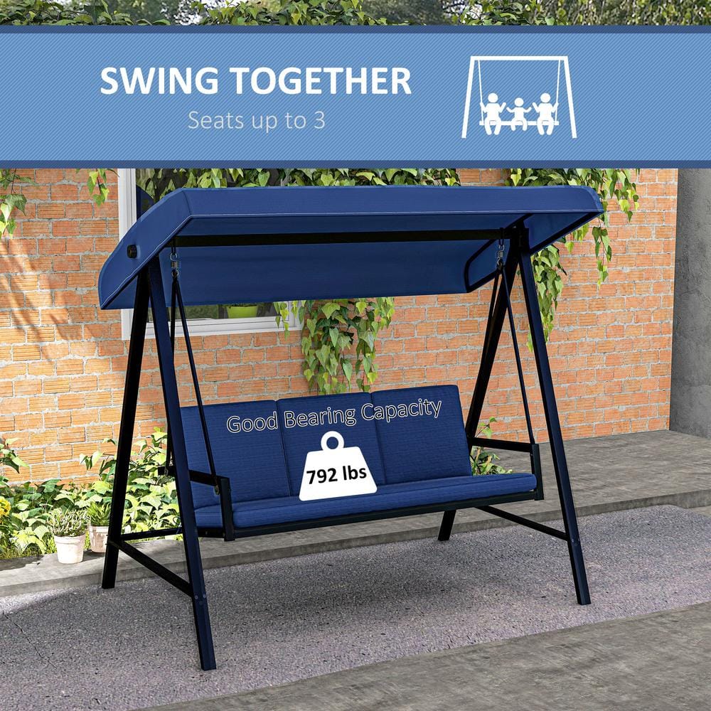 Blue Metal 3-Seat Outdoor Porch Swing with Canopy