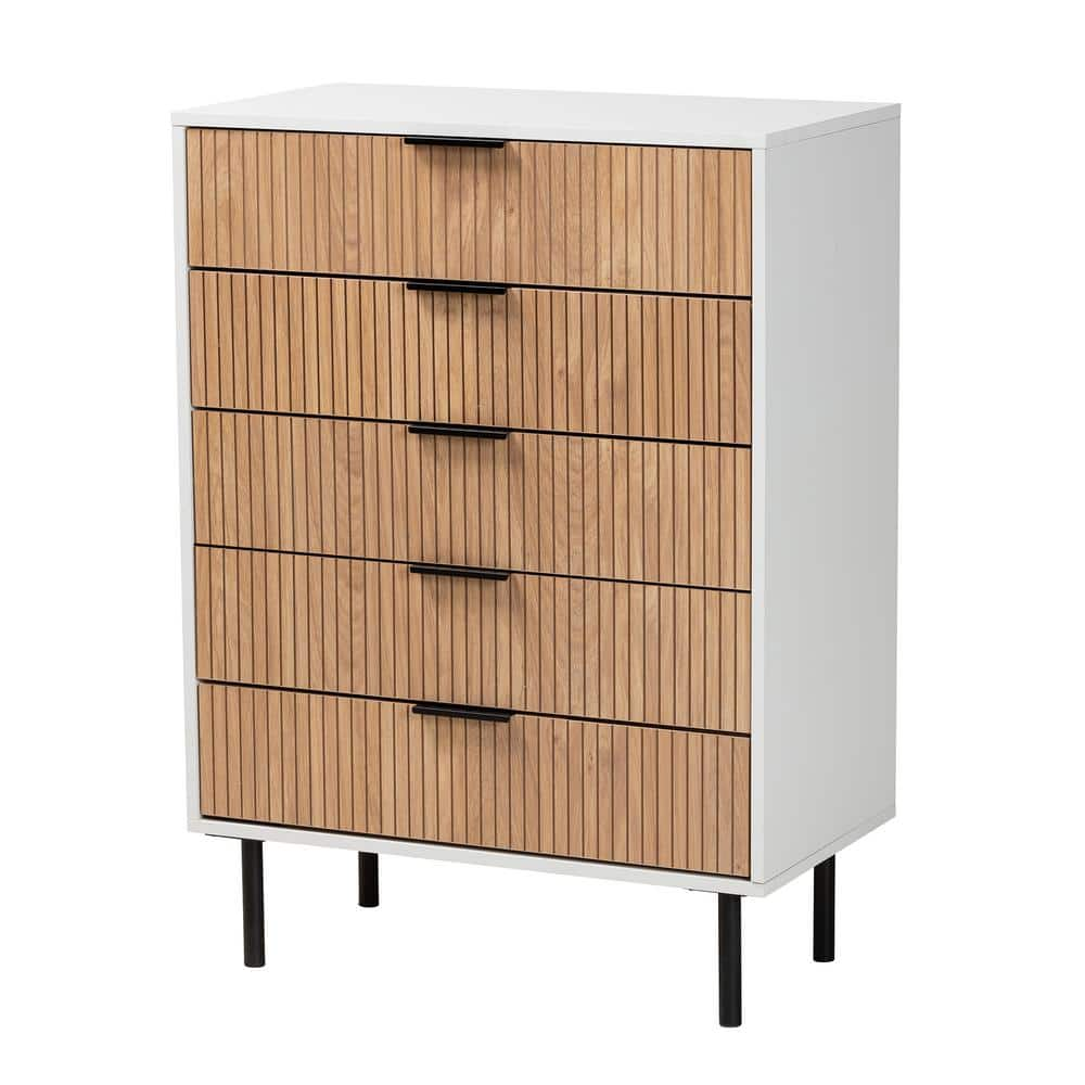 Baxton Studio Karima White and Natural Brown Storage Cabinet