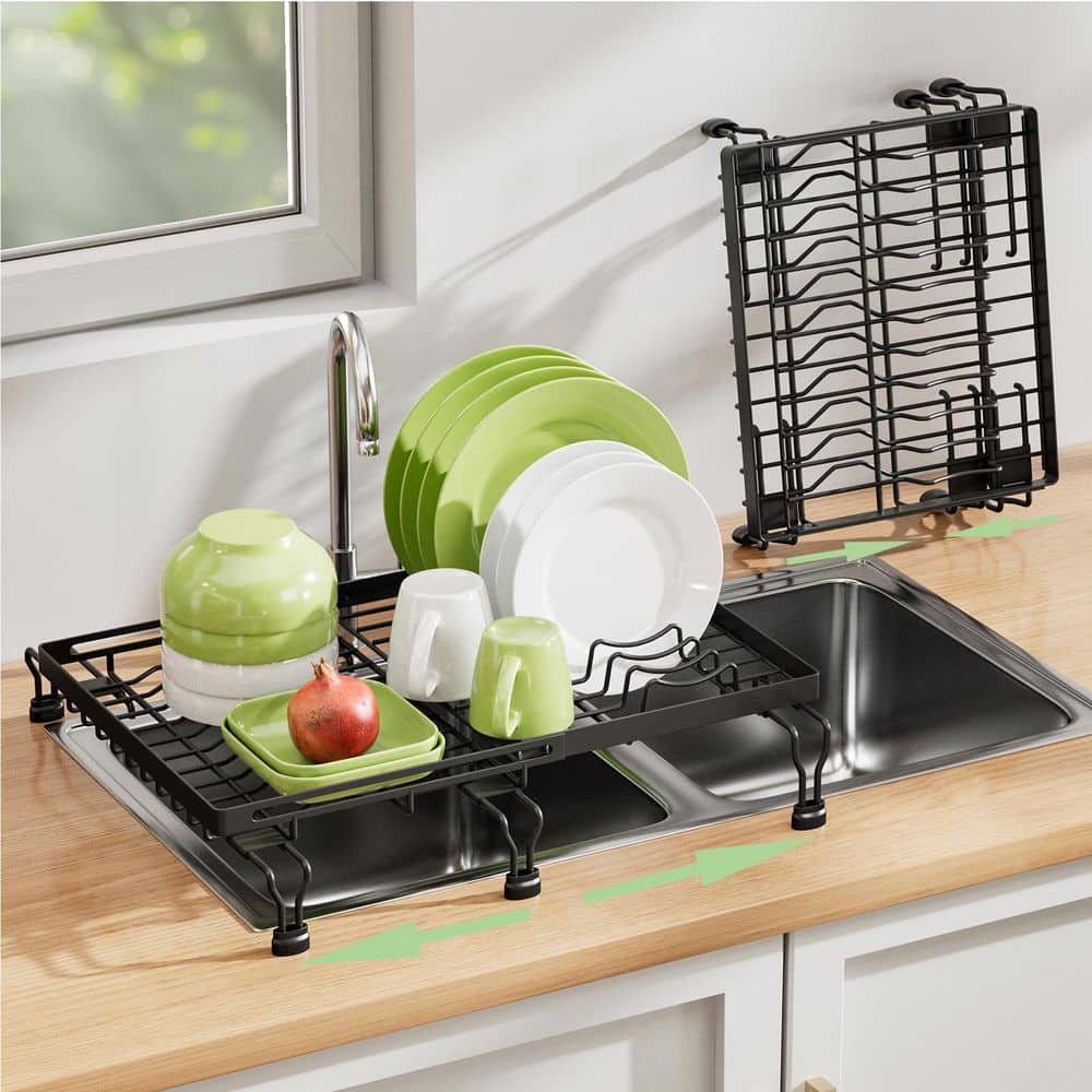 Anqtovp 11-19 in. Adjustable Expandable Dish Drying Rack Over Sink ...