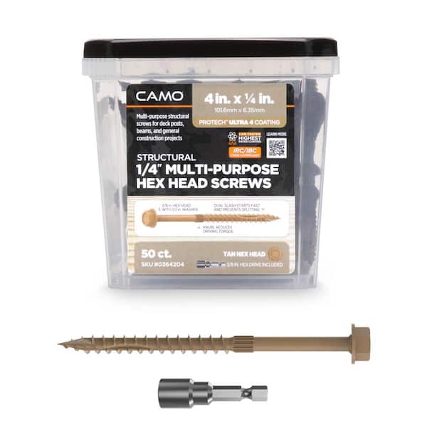 CAMO 1/4 in. x 4 in. Hex Head Multi-Purpose Hex Drive Structural Wood Screw - PROTECH Ultra 4 Exterior Coated (50-Pack)