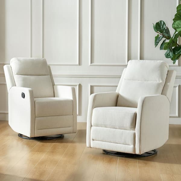 JAYDEN CREATION Ana Modern Beige Upholstered 360° Swivel Rocker Recliner (Set of 2)
