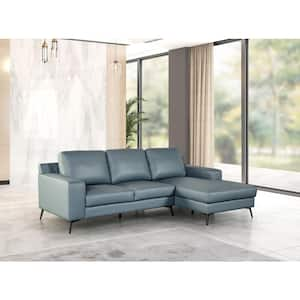 Serina 98.5 in. Square Arm 1-Piece Leather Match Sectional Sofa in Blue with Right Chaise