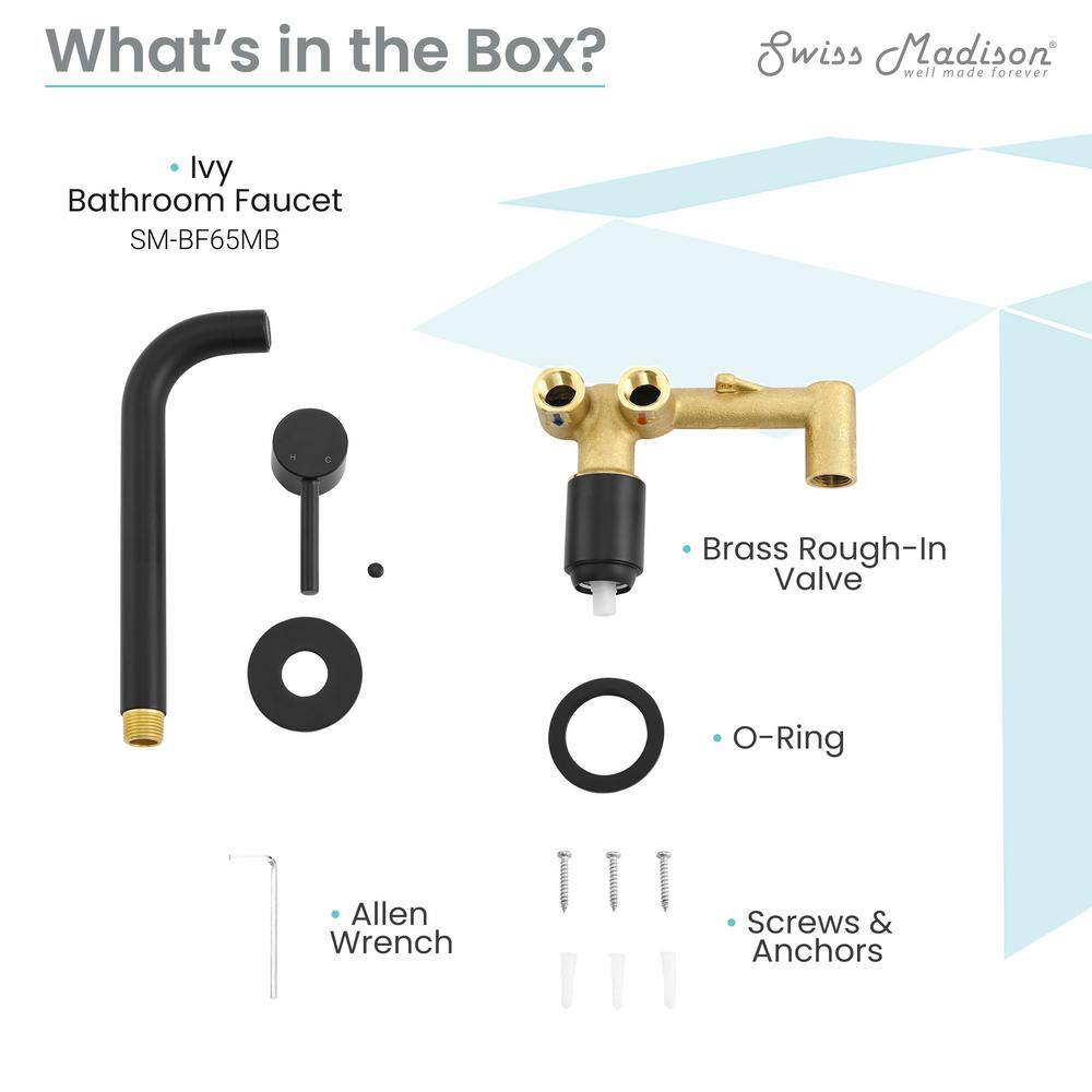 Ivy Matte Black Brass Single-Handle Wall-Mount Bathroom Faucet