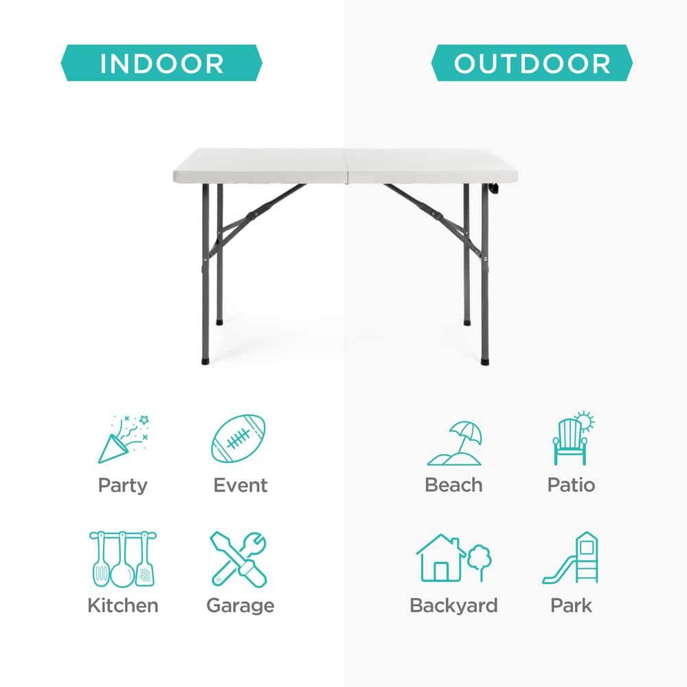 White Heavy-Duty 4ft Folding Plastic Table with Handle