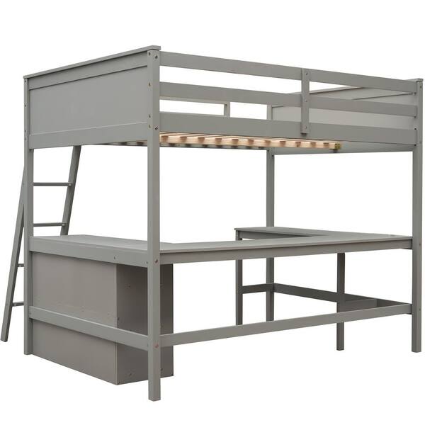 ANBAZAR Gray Modern Twin Size Low Loft Bed with Slide, Wood Kids Loft Bed  Frame with Ladder and Rails, No Box Spring Needed 01735ANNA-E - The Home  Depot