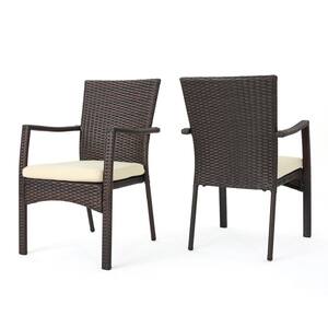 Corsica Multi-brown Plastic Outdoor Dining Chairs with Cream Cushions (Set of 2)