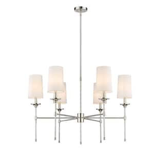Emily 6-Light Polished Nickel Chandelier with Cloth Cover Shade