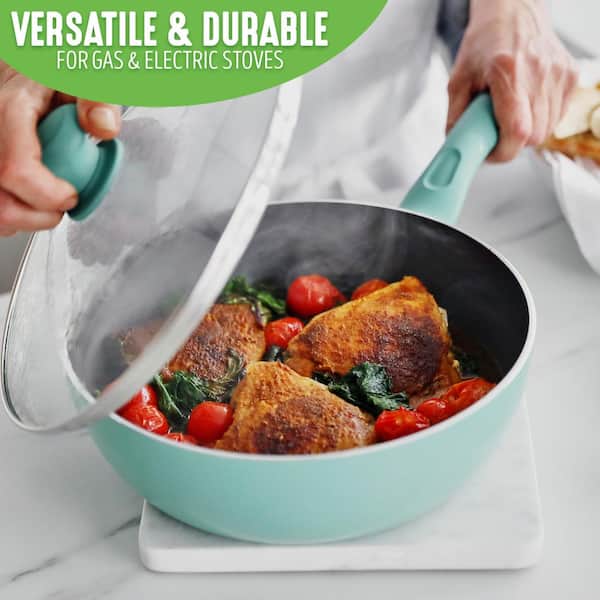 GreenLife Soft Grip Diamond 3 qt. Healthy Ceramic Nonstick Aluminum Turquoise Chef Pan with Lid