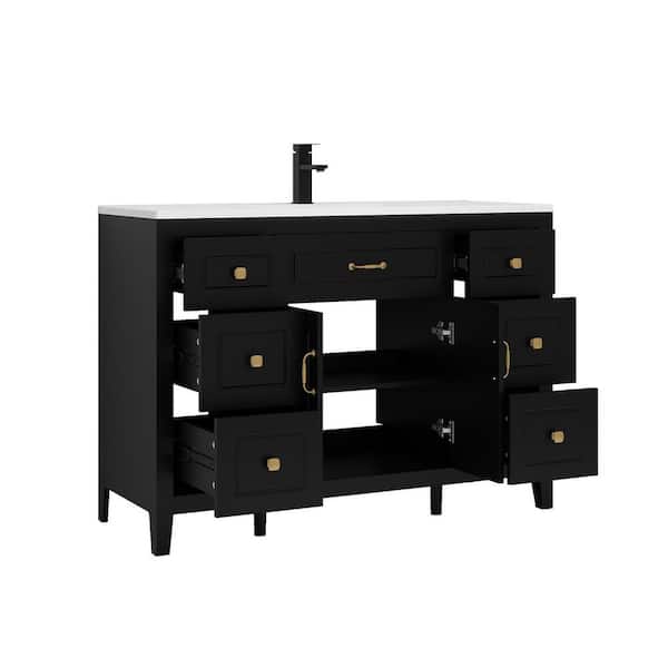 48 in. W x 18 in. D x 33 in. H Black Bath Vanity with White Resin Sink Top