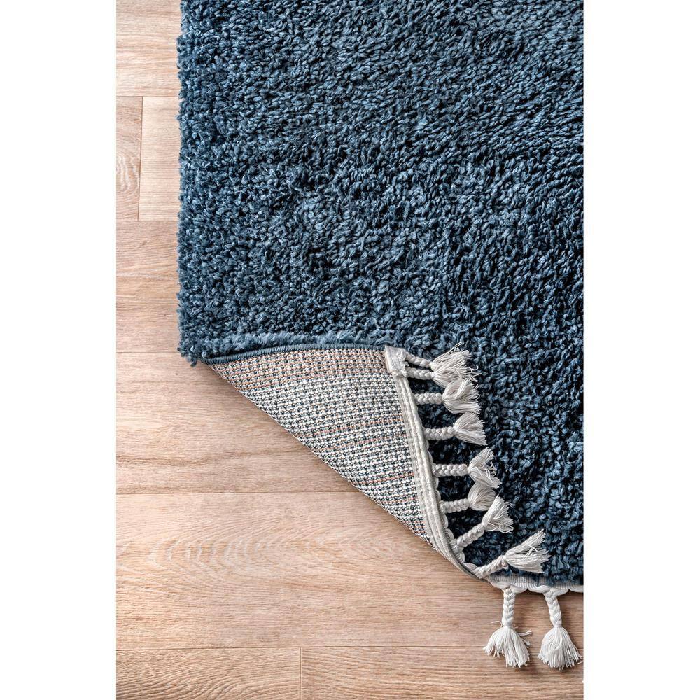 Neva Blue Synthetic Tasseled Shag 7x9 Area Rug