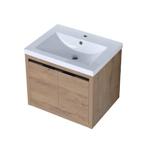PLAIN 23.6 in. W x 18.1 in. D x 20.5 in. H Single Sink Floating Bath Vanity in Light Oak with White Gel Sink Top