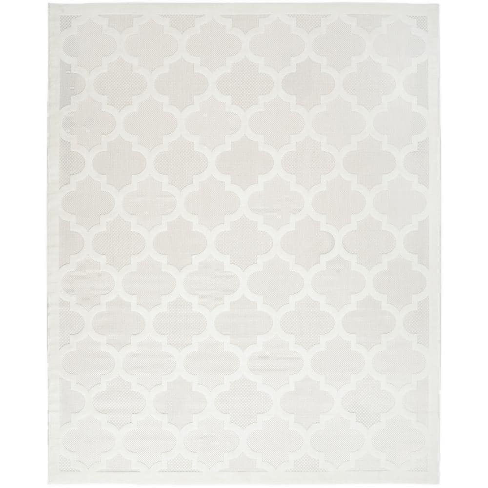 Ivory and White Synthetic Trellis Flat Woven 7' x 10' Rug