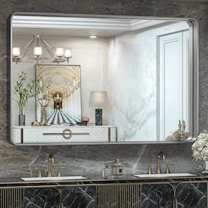 55 in. W x 36 in. H Rectangular Aluminum Framed Wall Mount Bathroom Vanity Mirror in Silver