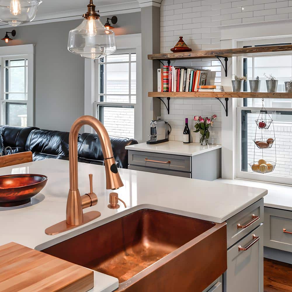 Brushed Copper Single Handle Pull-Down Kitchen Faucet