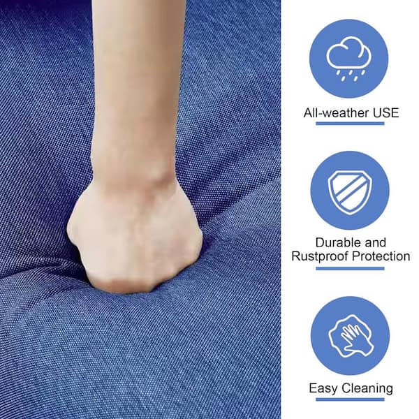 Wicker Brown Outdoor Patio Flat Handrail Lounge Chair with CushionGuard Cushions in Blue 2-Piece