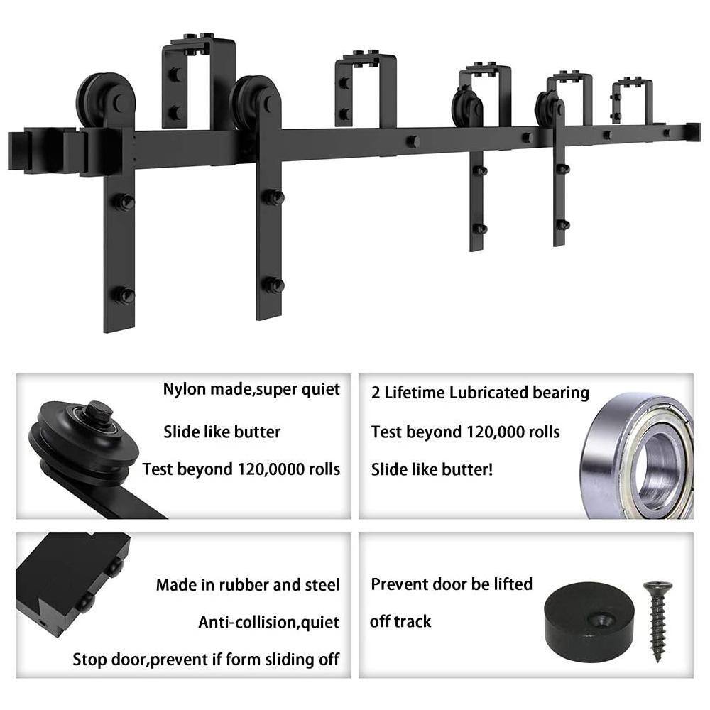 Matte Black Double Bypass Barn Door Hardware Kit