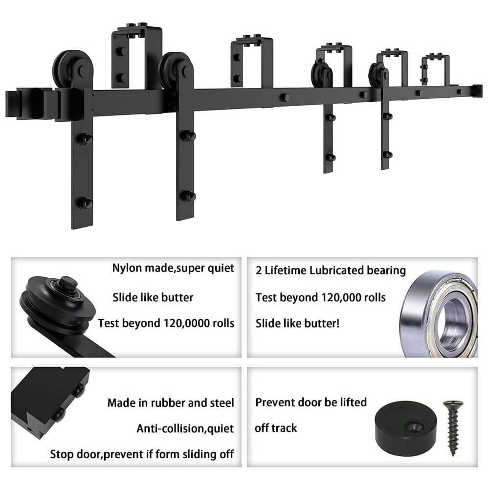Matte Black Double Bypass Sliding Barn Door Hardware Kit