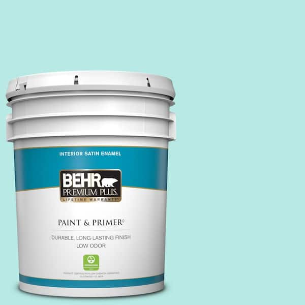 BEHR PREMIUM PLUS 5 gal. #P450-2 Tahitian Breeze Satin Enamel Low Odor Interior Paint & Primer