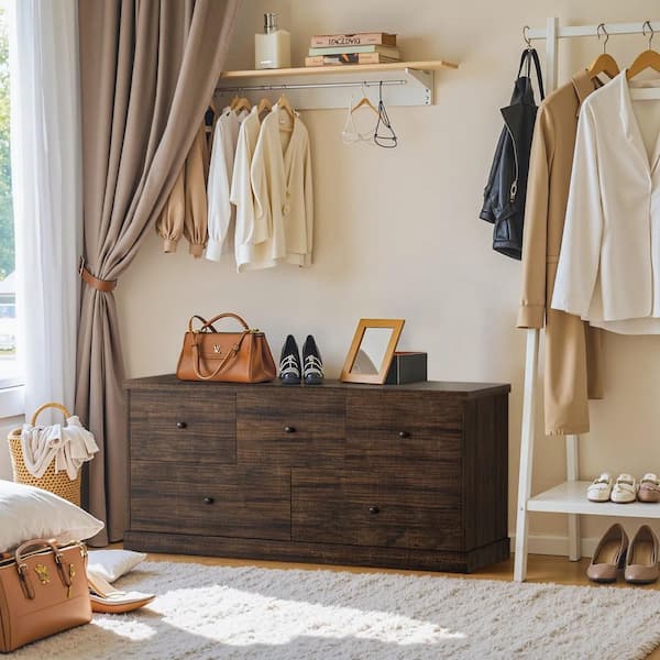 45 in. 5 Chest Of Drawers, Wide Wooden Dresser Chest Of Drawers Storage Tower Storage Living Room Bedroom, Brown