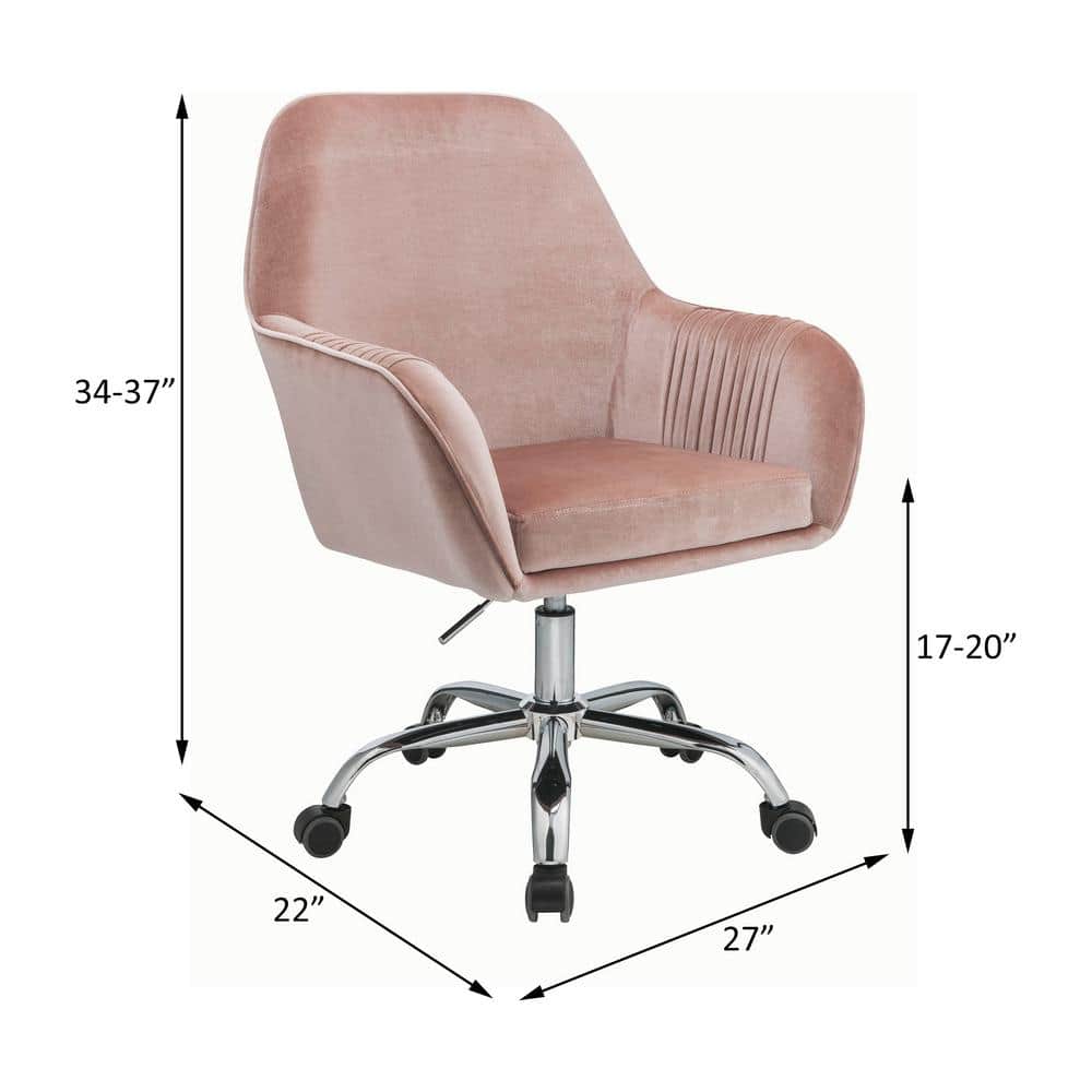 Dusky Rose Velvet Swivel Task Chair with Chrome Metal Base