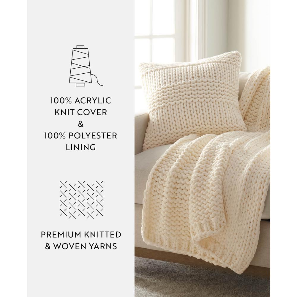 Ivory Chunky Knit Acrylic Throw Pillow Set