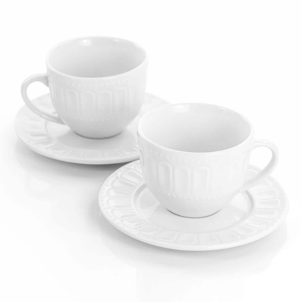 White Ceramic Modern Coffee Mug and Saucer Set, 6-Piece