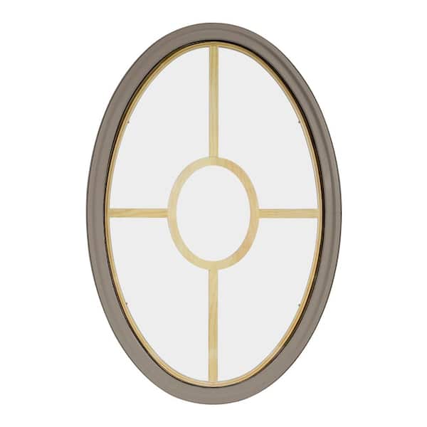 FrontLine 24 in. x 36 in. Oval Sandstone 4-9/16 in. Jamb 3-1/2 in. Interior Trim 5-Lite Grille Geometric Aluminum Clad Wood Window