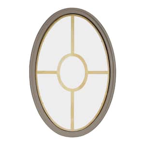 24 in. x 36 in. Oval Sandstone 4-9/16 in. Jamb 5-Lite Grille Geometric Aluminum Clad Wood Window