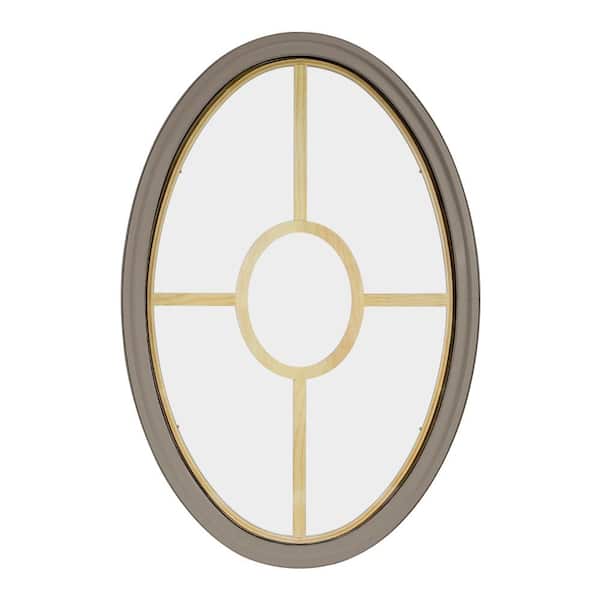 FrontLine 30 in. x 48 in. Oval Sandstone 4-9/16 in. Jamb 3-1/2 in. Interior Trim 5-Lite Grille Geometric Aluminum Clad Wood Window