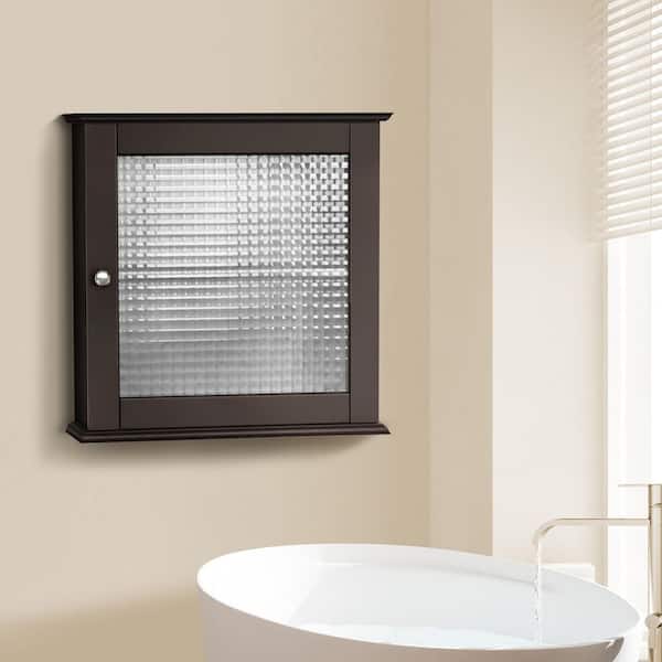 Teamson Home Chesterfield 18.5 in. W x 18.5 in. H x 5.5 D Removable Wooden Medicine Cabinet with Waffle Glass Door- Espresso