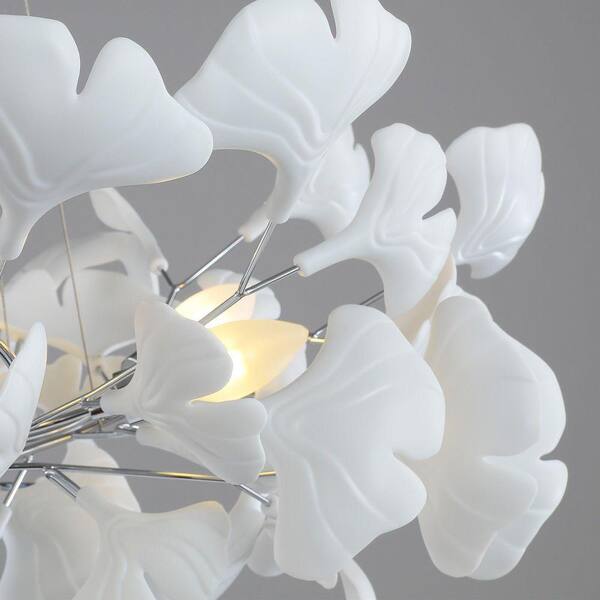 Gleam Flare 6 Light Silver Chandelier, Luxury Ginkgo Branch