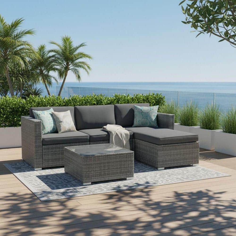 Reviews for Zeus & Ruta 7-Piece Black Wicker Outdoor Sectional Set