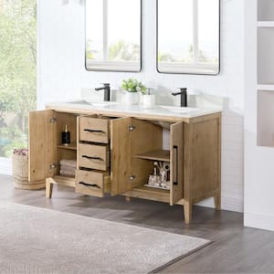 Laurel 60 in. W x 22 in. D x 34 in. H Double Sink Bath Vanity in Weathered Fir with Calacatta White Quartz Top