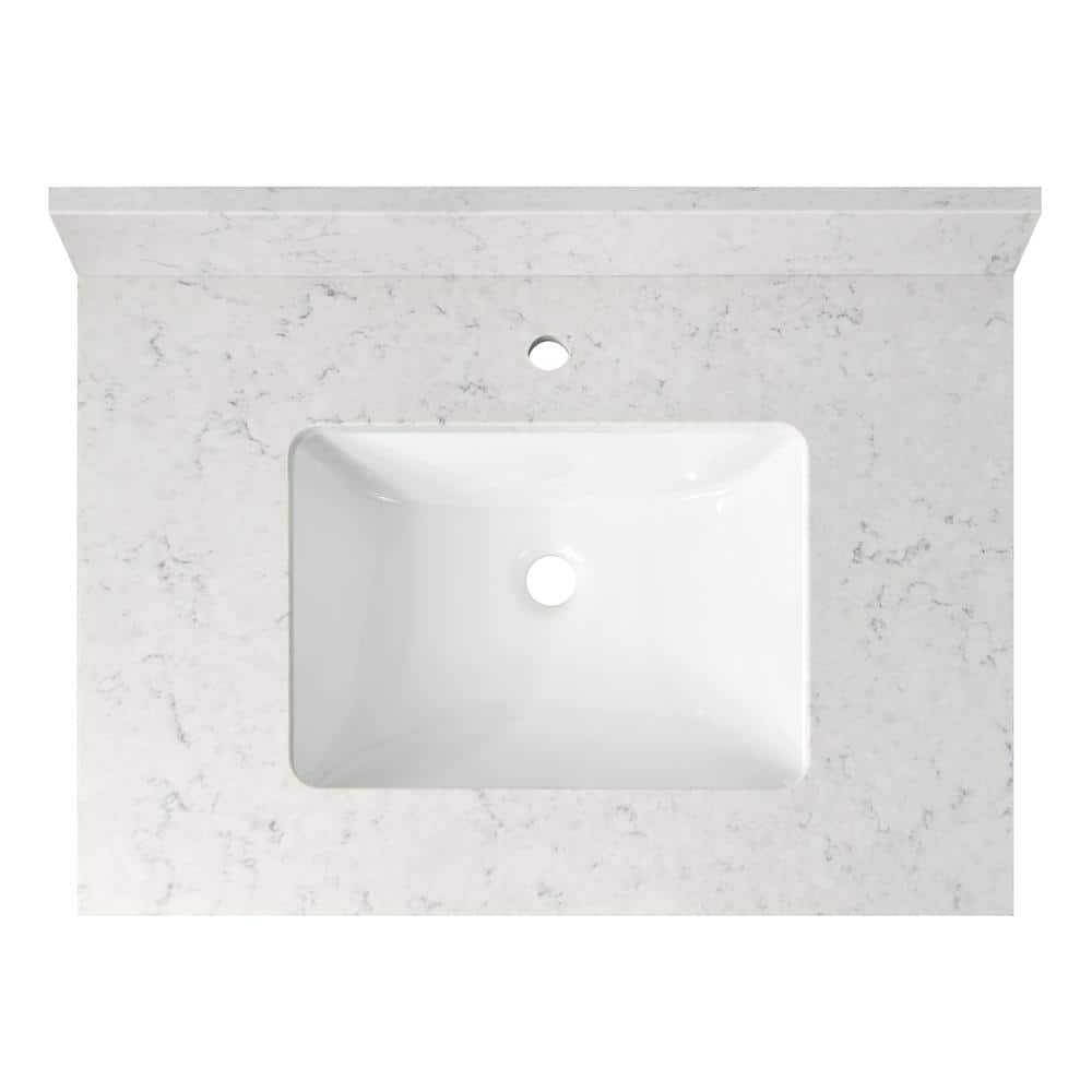 31'' Morning Frost Quartz Vanity Top with Vitreous China Sink
